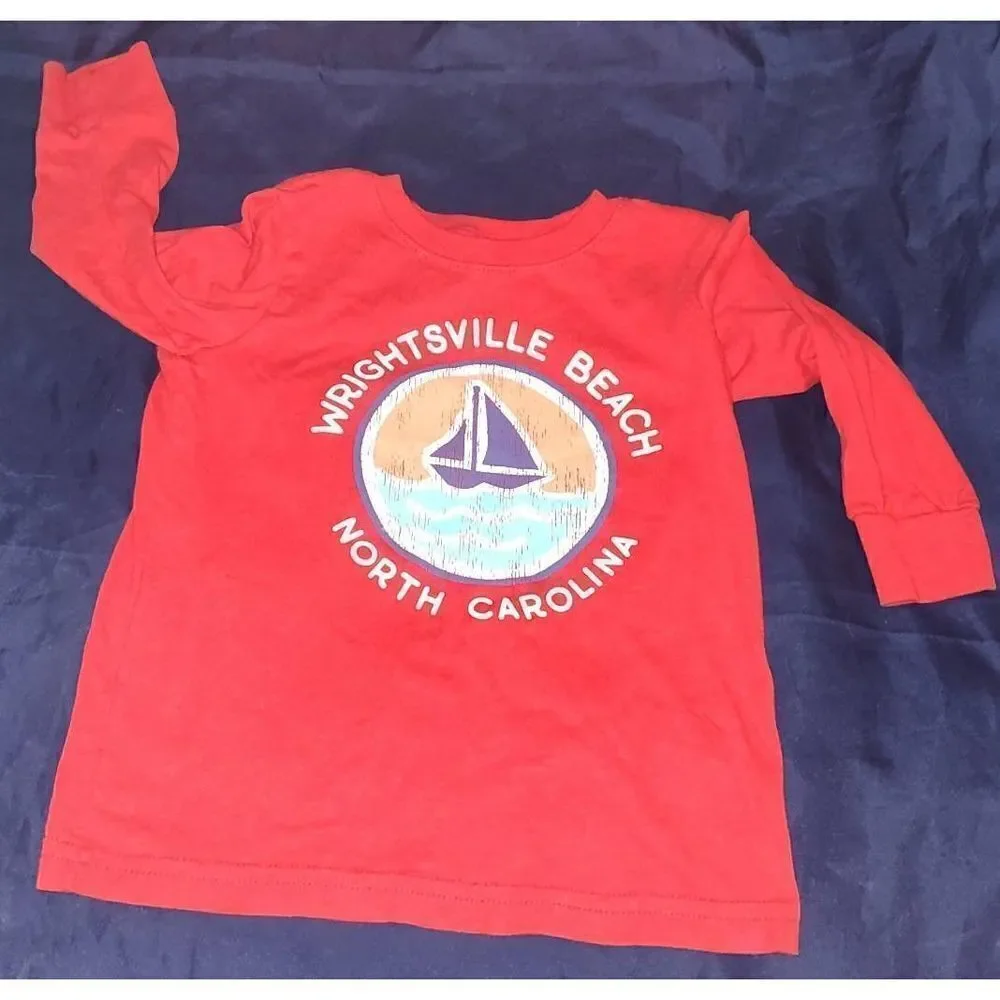 WRIGHTSVILLE BEACH NORTH CAROLINA Kids long sleeve red t shirt Size 2. Rabbit Sk